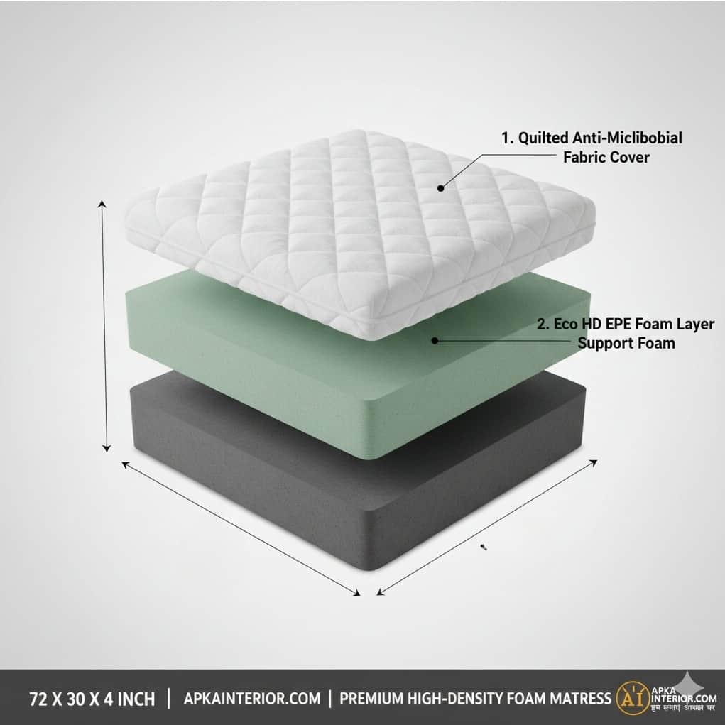 High-Density Foam Mattress | Orthopedic, Dual-Sided Firm Support & Quilted Anti-Microbial Fabric Cover |  (72x30x4 Inch) Single Size - left_view