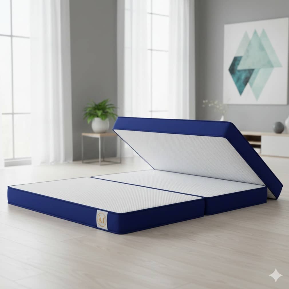 Tri-fold King Size Folding Mattress (72x72x4 Inch) | Portable Medium-Firm Memory Foam Floor Bed with Cooling Gel Technology for Travel, Camping, & Guests