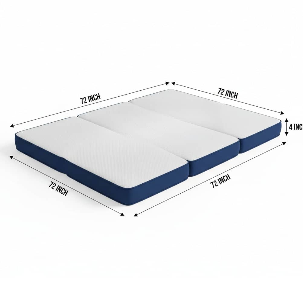 Tri-fold King Size Folding Mattress (72x72x4 Inch) | Portable Medium-Firm Memory Foam Floor Bed with Cooling Gel Technology for Travel, Camping, & Guests