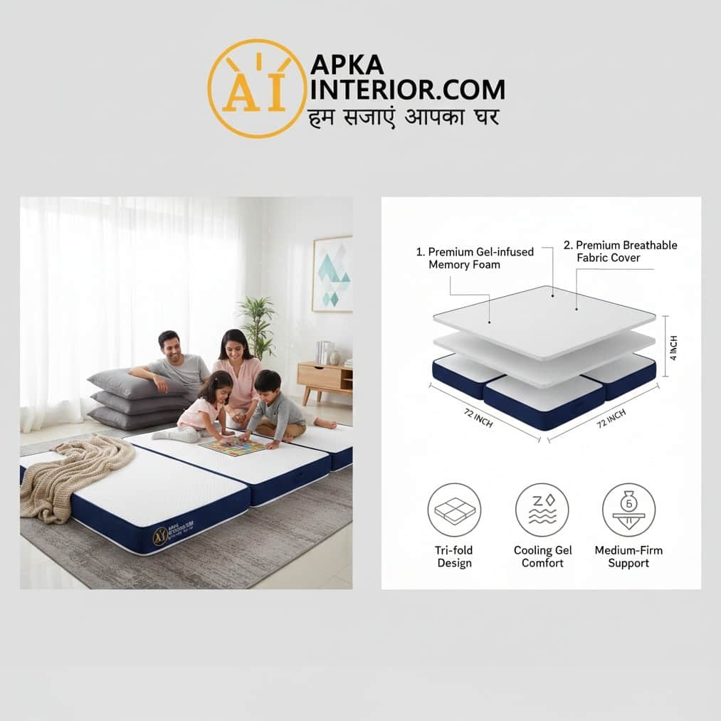 Tri-fold King Size Folding Mattress (72x36x4 Inch) | Portable Medium-Firm Memory Foam Floor Bed with Cooling Gel Technology for Travel, Camping, & Guests - top_view