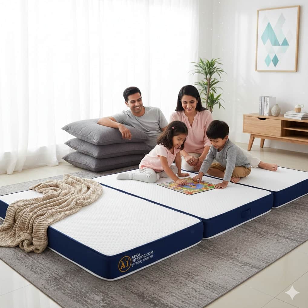 Tri-fold King Size Folding Mattress (72x36x4 Inch) | Portable Medium-Firm Memory Foam Floor Bed with Cooling Gel Technology for Travel, Camping, & Guests - rear_view