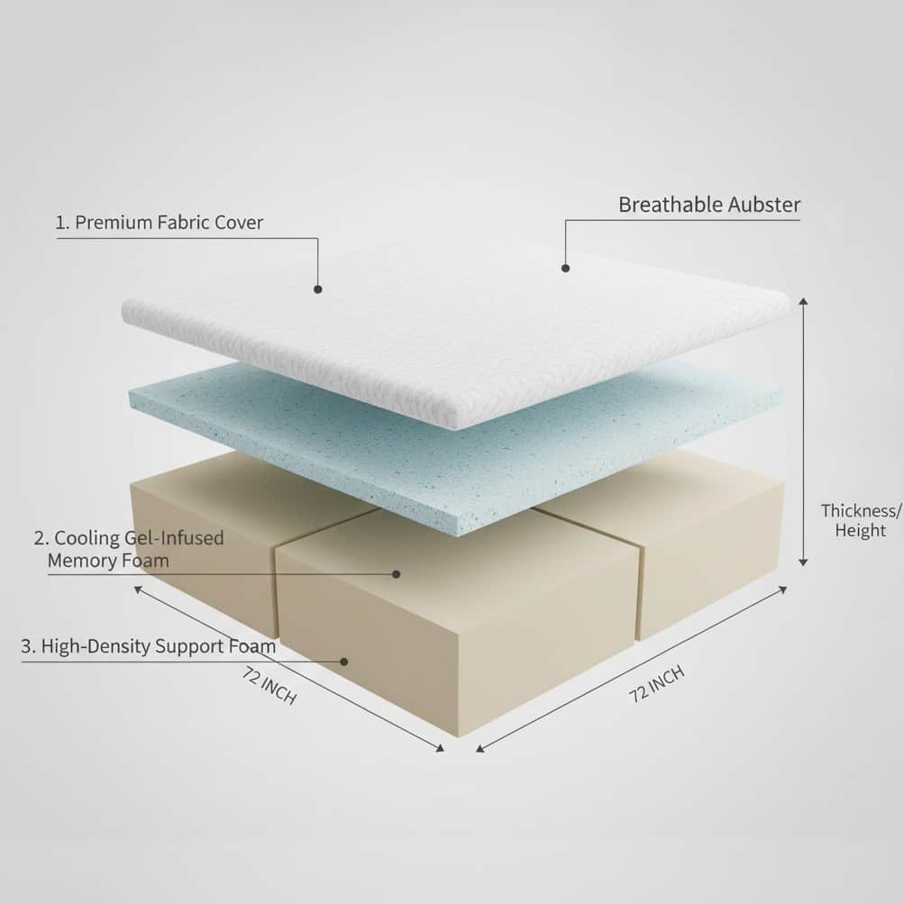 Tri-fold King Size Folding Mattress (72x36x4 Inch) | Portable Medium-Firm Memory Foam Floor Bed with Cooling Gel Technology for Travel, Camping, & Guests - left_view