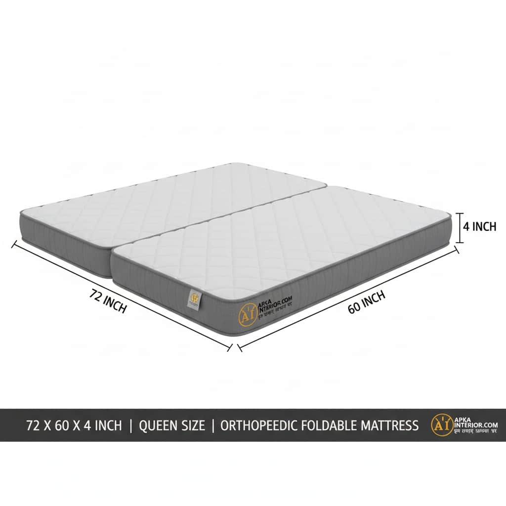 Queen Size 4-Inch Orthopaedic Foldable Mattress (72x60) | Dual Fold, Extra Comfort PU Foam Floor Bed for Guests & Travel - front_view