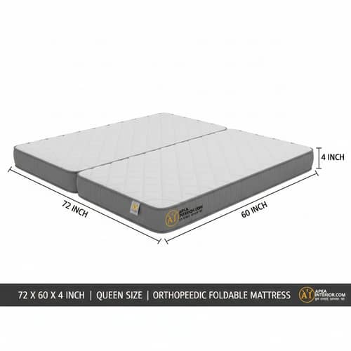 Queen Size 4-Inch Orthopaedic Foldable Mattress (72x60) | Dual Fold, Extra Comfort PU Foam Floor Bed for Guests & Travel