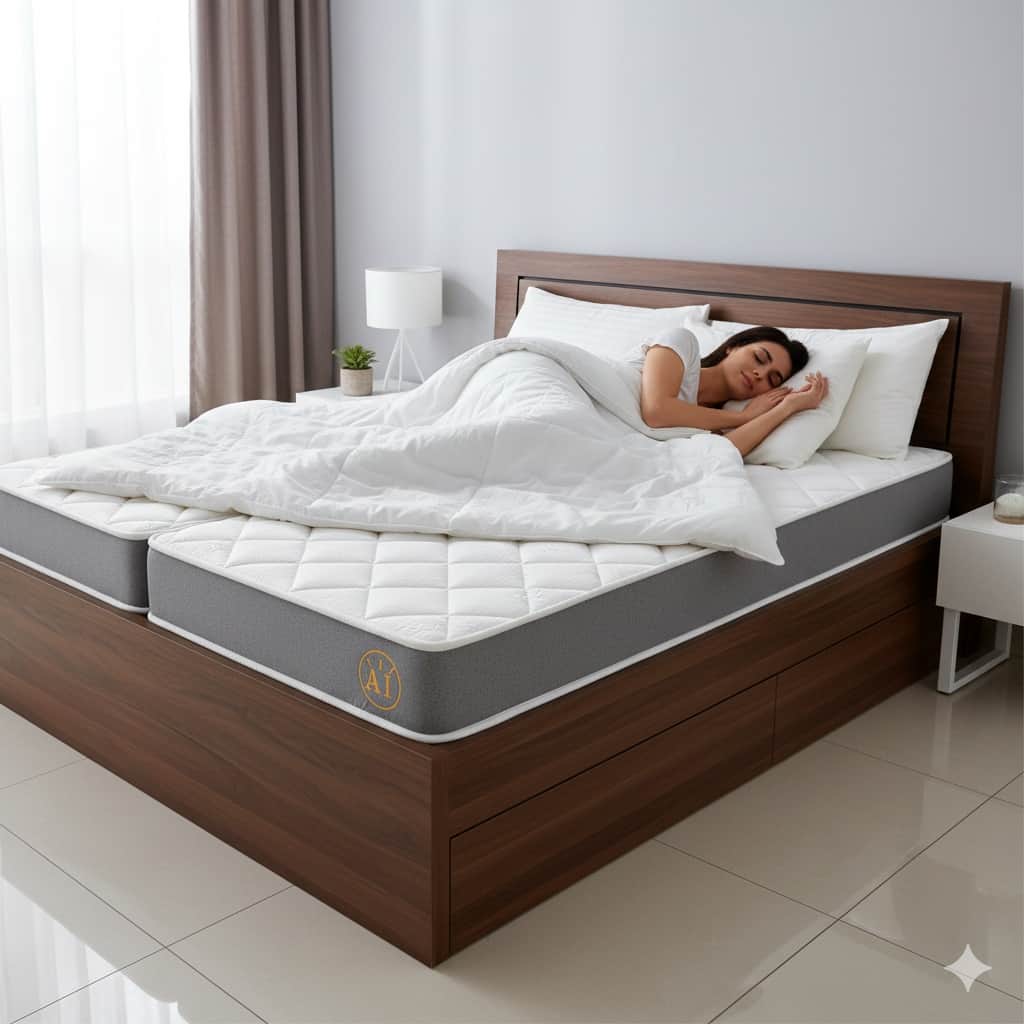 Queen Size 4-Inch Orthopaedic Foldable Mattress (72x60) | Dual Fold, Extra Comfort PU Foam Floor Bed for Guests & Travel - left_view