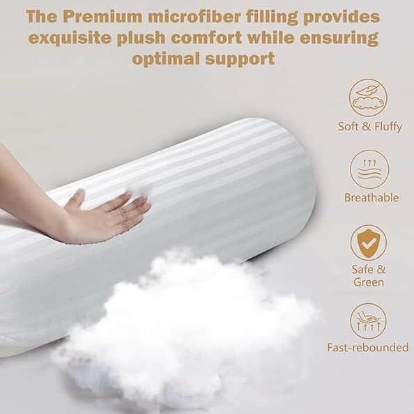 Microfibre Round Bolster Bed/Sofa/Diwan Pillow | Light, Soft & Fluffy For Neck & Back Support | Washable Breathable, Durable | Size 14X30 Inch Big Round Pillow | Set Of 2 - left_view