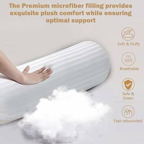 Microfibre Round Bolster Bed/Sofa/Diwan Pillow | Light, Soft & Fluffy For Neck & Back Support | Washable Breathable, Durable | Size 14X30 Inch Big Round Pillow | Set Of 2