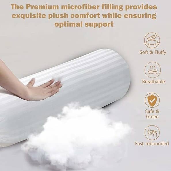 Microfibre Round Bolster Bed/Sofa/Diwan Pillow | Light, Soft & Fluffy For Neck & Back Support | Washable Breathable, Durable | Size 14X30 Inch Big Round Pillow | Set Of 2