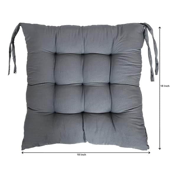 Chair Pads Set of 2 (Grey) | Soft Microfiber Square Seat Cushions with Ties | Comfortable Chair Pads for Home & Office - rear_view
