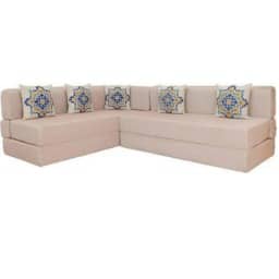 L Shaped 5 Seater Double Foam Fold Out Sofa Cum Bed (Light Beige)