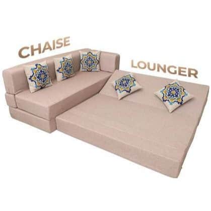 L Shaped 5 Seater Double Foam Fold Out Sofa Cum Bed (Light Beige) - top_view