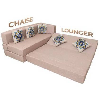 L Shaped 5 Seater Double Foam Fold Out Sofa Cum Bed (Light Beige)