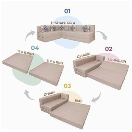 L Shaped 5 Seater Double Foam Fold Out Sofa Cum Bed (Light Beige)