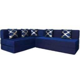 L Shaped 5 Seater Double Foam Fold Out Sofa Cum Bed (Blue)