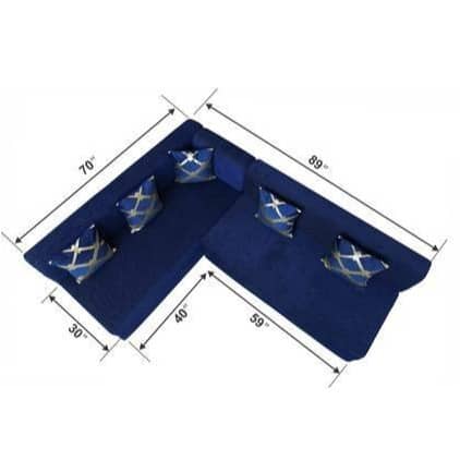 L Shaped 5 Seater Double Foam Fold Out Sofa Cum Bed (Blue)