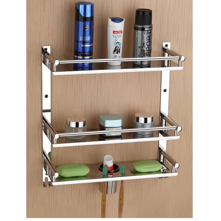 Stainless Steel 3 Tier Shelf and Rack with Double Soap Dish and Toothbrush Holder