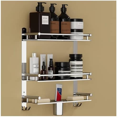 Stainless Steel 3 Tier Shelf and Rack with Double Soap Dish and Toothbrush Holder