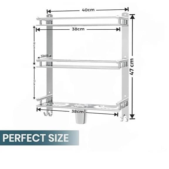 Stainless Steel 3 Tier Shelf and Rack with Double Soap Dish and Toothbrush Holder