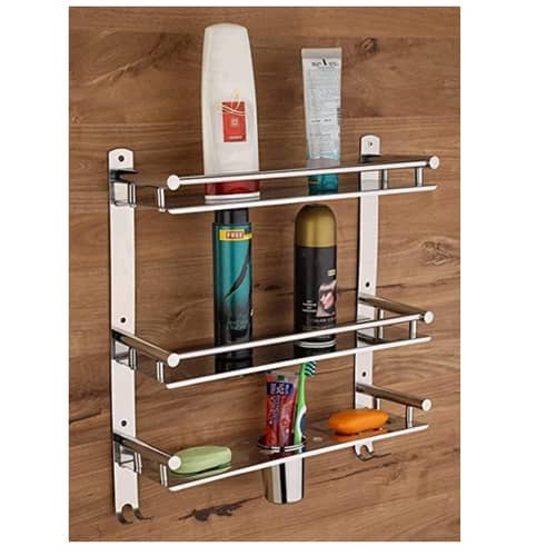 Stainless Steel 3 Tier Shelf and Rack with Double Soap Dish and Toothbrush Holder