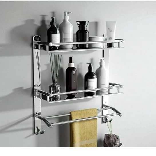 Stainless Steel Double Layer Shelf with Towel Rod (40×38×40Cm)