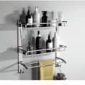 Stainless Steel Double Layer Shelf with Towel Rod (40×38×40Cm) - photo