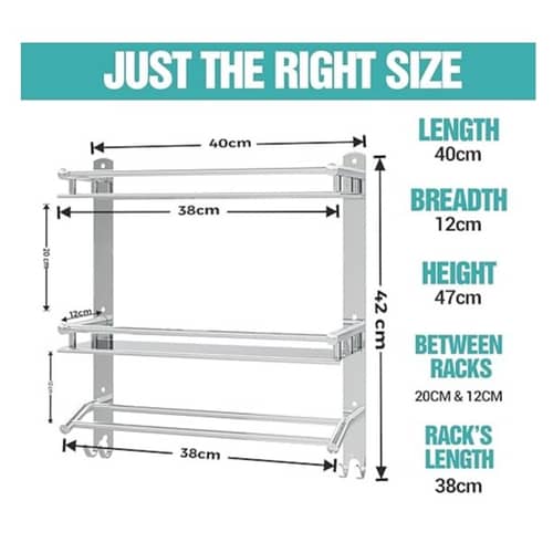 Stainless Steel Double Layer Shelf with Towel Rod (40×38×40Cm)