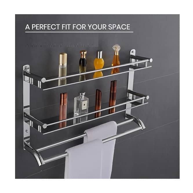 Stainless Steel Double Layer Shelf with Towel Rod (40×38×40Cm)
