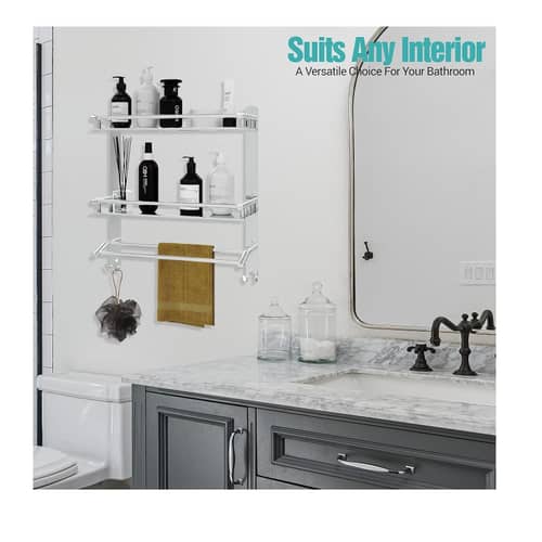 Stainless Steel Double Layer Shelf with Towel Rod (40×38×40Cm)