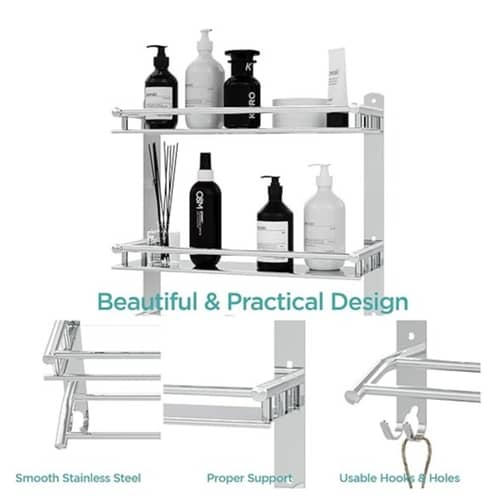 Stainless Steel Double Layer Shelf with Towel Rod (40×38×40Cm)
