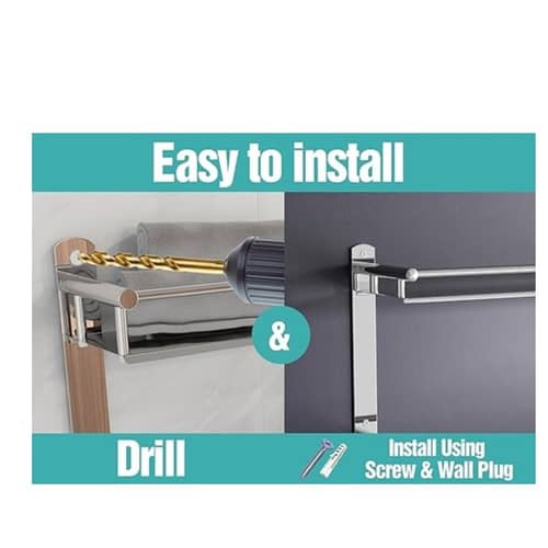 Stainless Steel Double Layer Shelf with Towel Rod (40×38×40Cm)