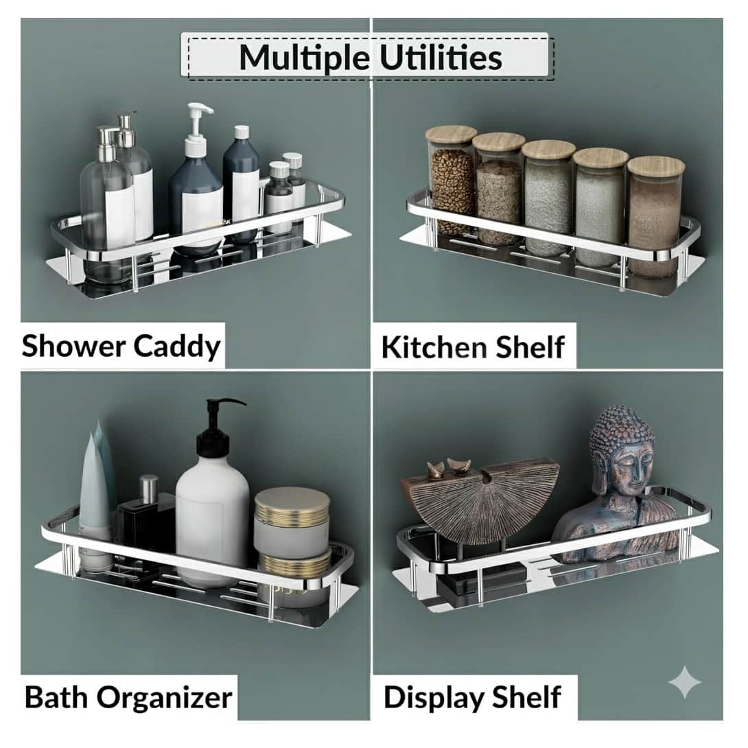 Bathroom Shelf and Rack Wall Mount (38x13x6 Cm) | Stainless Steel - rear_view