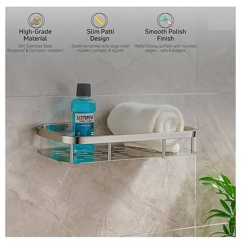 Bathroom Shelf and Rack Wall Mount (38x13x6 Cm) | Stainless Steel