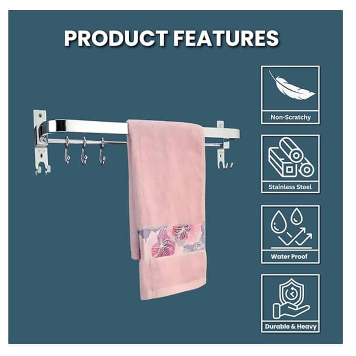 Anti-Rust Folding Towel Rack with Hooks