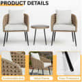 3 Pieces Porch Backyard Garden Outdoor Furniture Rattan Chairs With Cushions And Table Set (Beige And Off White), (24 X 24 X 31 Inch) - top_view