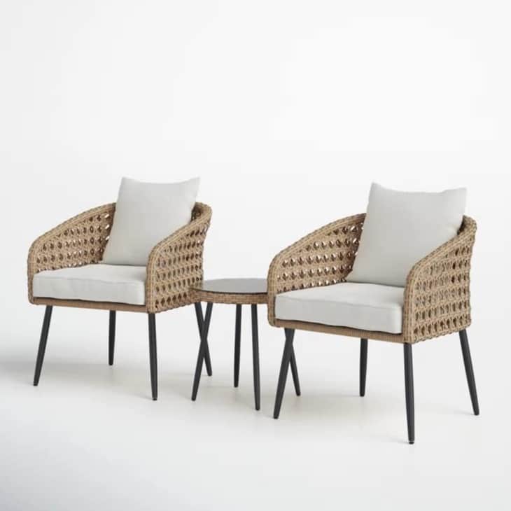 3 Pieces Porch Backyard Garden Outdoor Furniture Rattan Chairs With Cushions And Table Set (Beige And Off White), (24 X 24 X 31 Inch) - rear_view