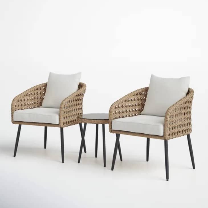 3 Pieces Porch Backyard Garden Outdoor Furniture Rattan Chairs With Cushions And Table Set (Beige And Off White), (24 X 24 X 31 Inch)