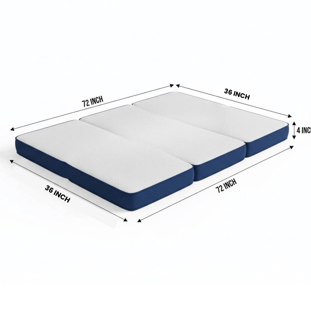 Tri-fold King Size Folding Mattress (72x36x4 Inch) | Portable Medium-Firm Memory Foam Floor Bed with Cooling Gel Technology for Travel, Camping, & Guests - front_view