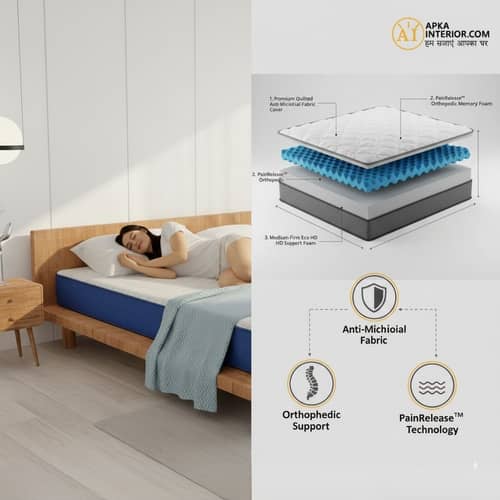 Queen Size Orthopedic Mattress (72x60x4 Inch) | Medium-Firm Feel, PainRelease Technology & Spine Support
