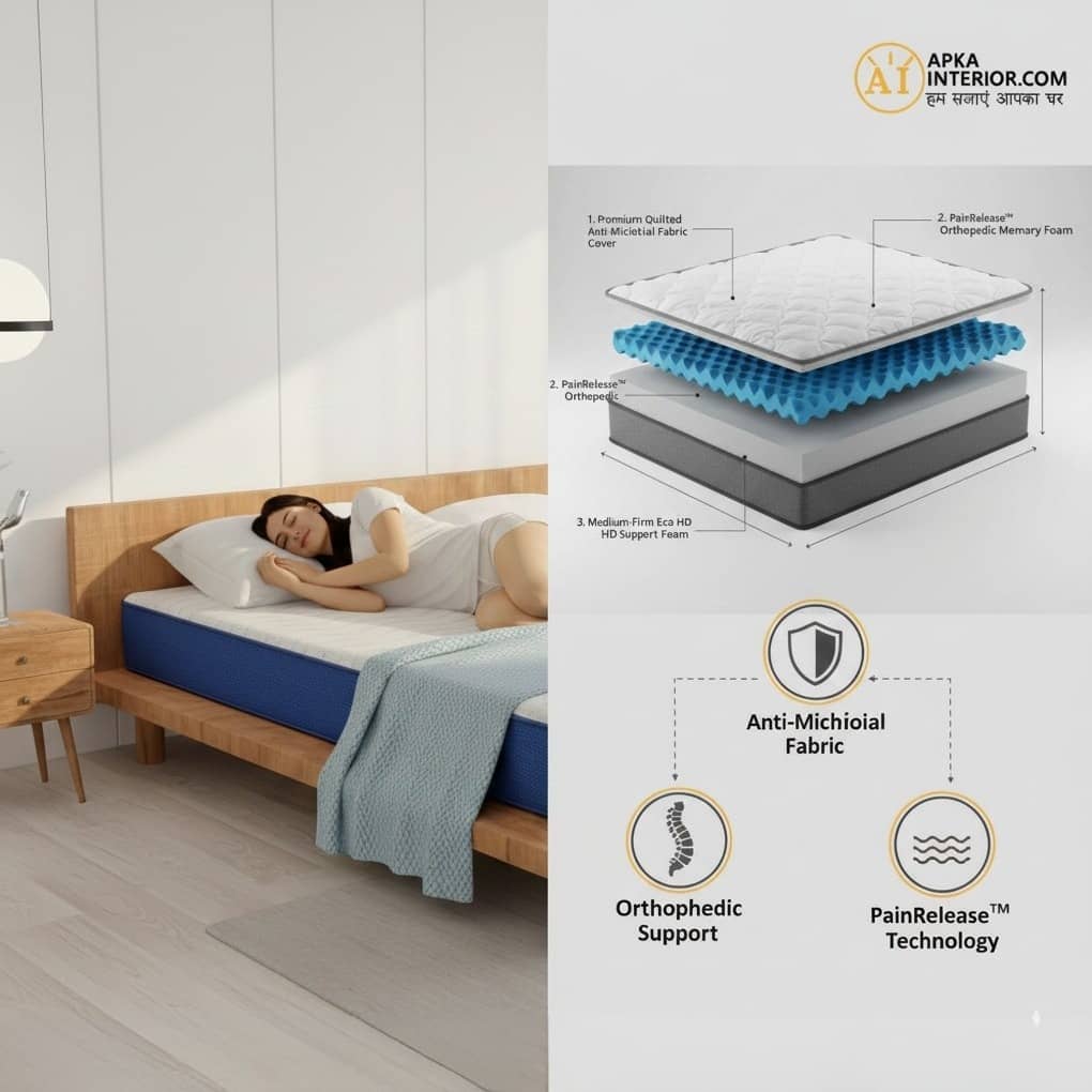 Apkainterior Single Size Orthopedic Mattress (72x36x4 Inch) | Medium-Firm Feel, PainRelease Technology & Spine Support