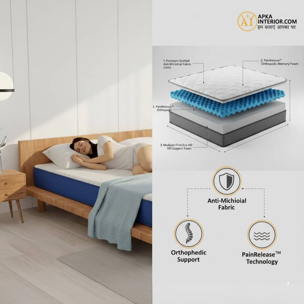 Apkainterior Single Size Orthopedic Mattress (72x36x8 Inch) | Medium-Firm Feel, PainRelease Technology & Spine Support
