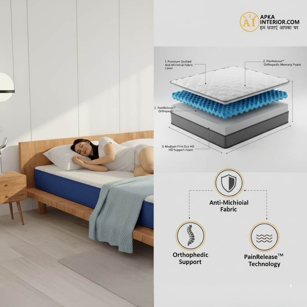 Kinge Size Orthopedic Mattress (72x72x4 Inch) | Medium-Firm Feel, PainRelease Technology & Spine Support - top_view