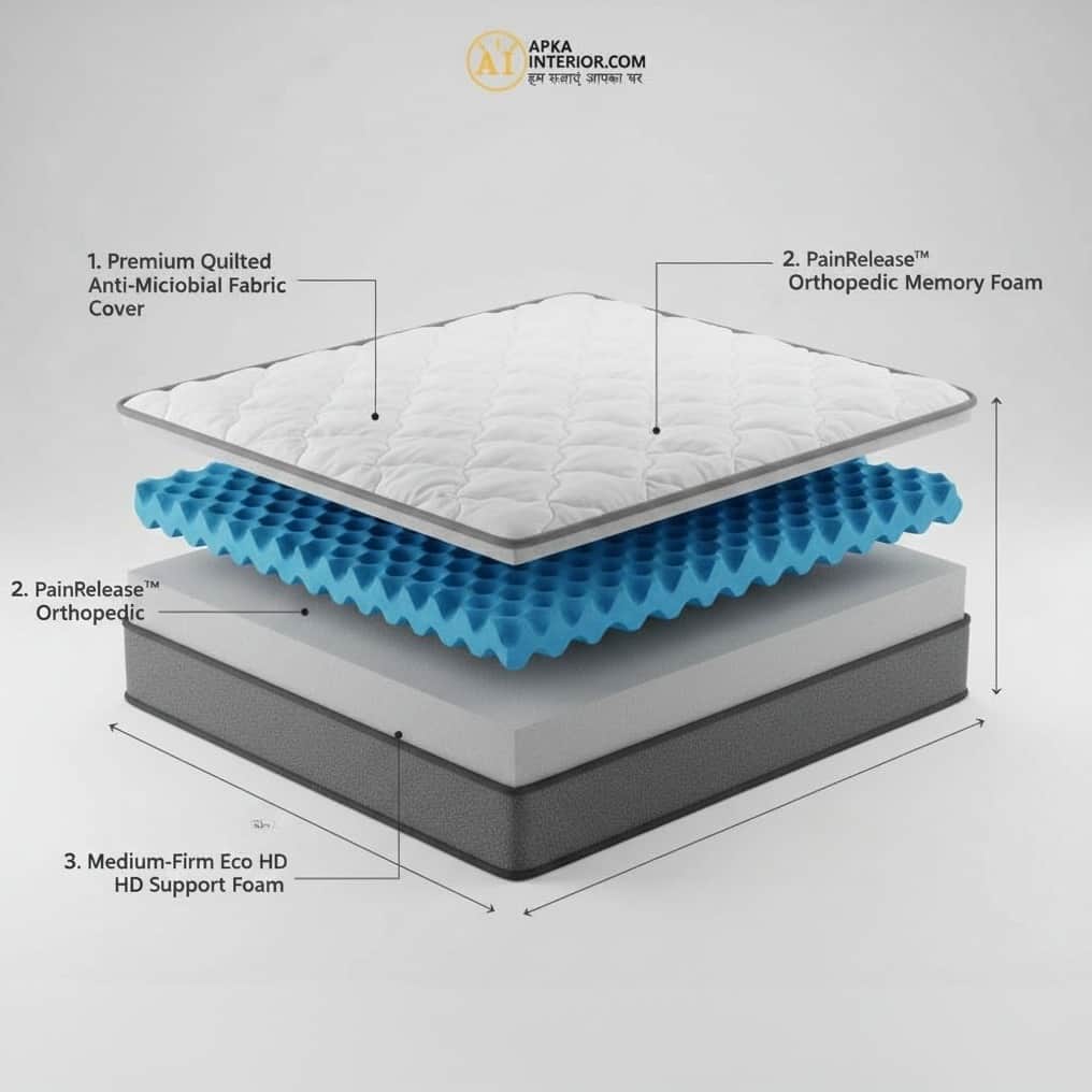 Kinge Size Orthopedic Mattress (72x72x4 Inch) | Medium-Firm Feel, PainRelease Technology & Spine Support - rear_view