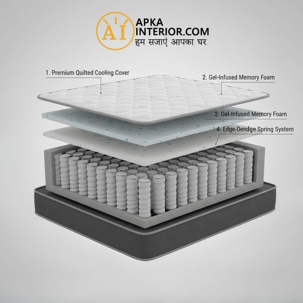 Single Size Pocket Spring Mattress with Memory Foam Layer | Medium Soft, Bouncy & Zero Partner Disturbance (72x36x6) - top_view