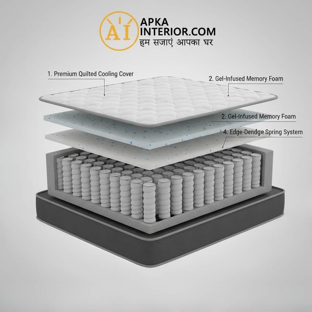 Single Size Pocket Spring Mattress with Memory Foam Layer | Medium Soft, Bouncy & Zero Partner Disturbance (72x36x8) - top_view