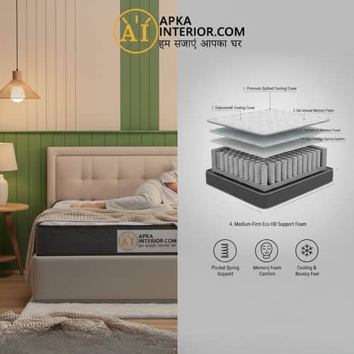King Size Pocket Spring Mattress with Memory Foam Layer | Medium Soft, Bouncy & Zero Partner Disturbance (72x72x6)