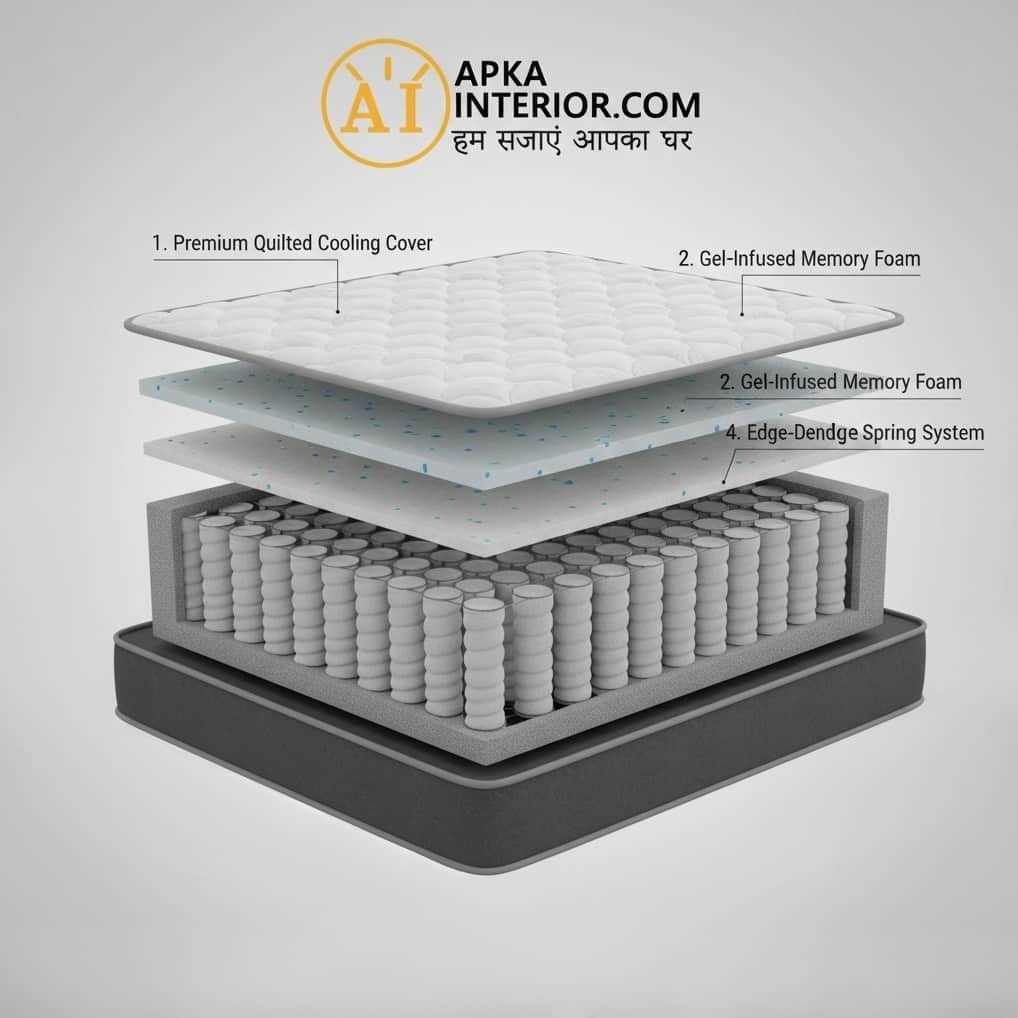 King Size Pocket Spring Mattress with Memory Foam Layer | Medium Soft, Bouncy & Zero Partner Disturbance (72x72x8) - top_view