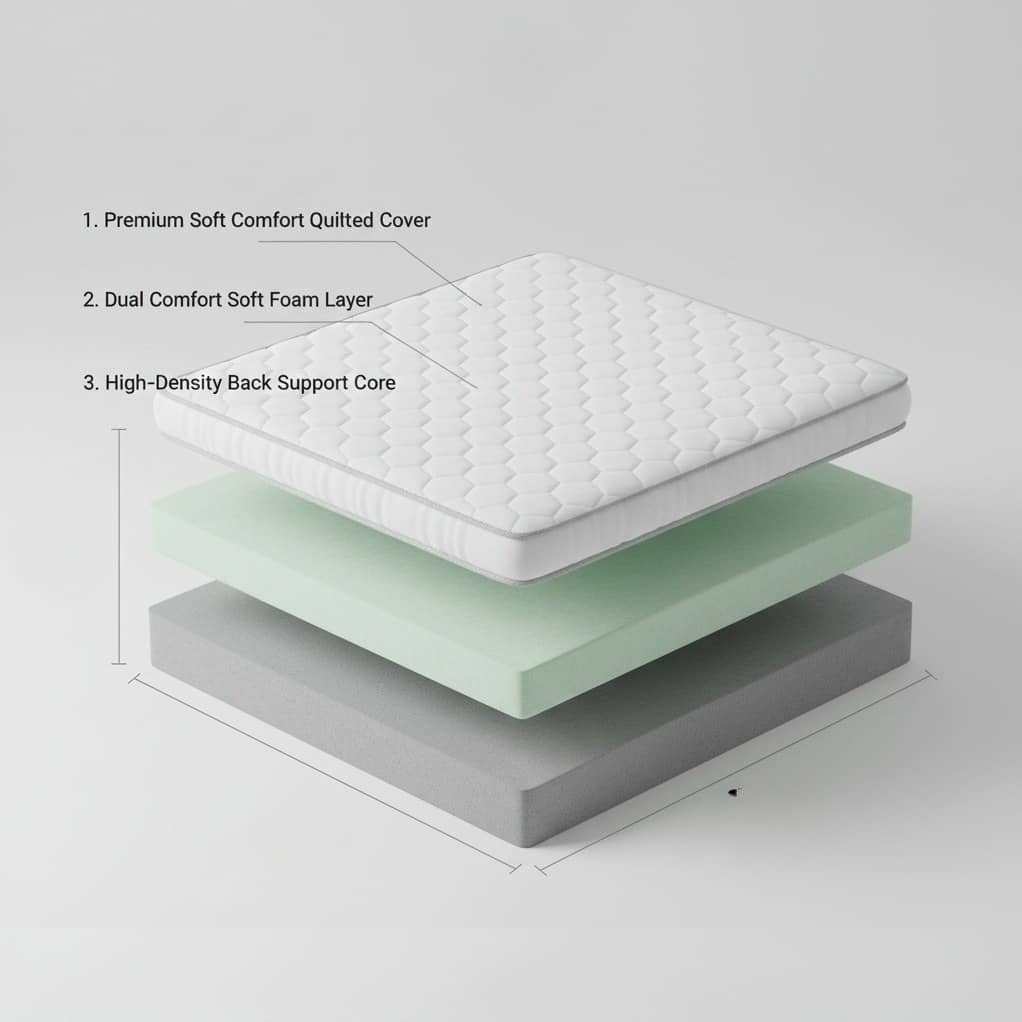 Apkainterior High Density Soft Bounce PU Foam Mattress (72x36x4) | Premium Comfort Single Bed Mattress with Enhanced Support & Plush Feel