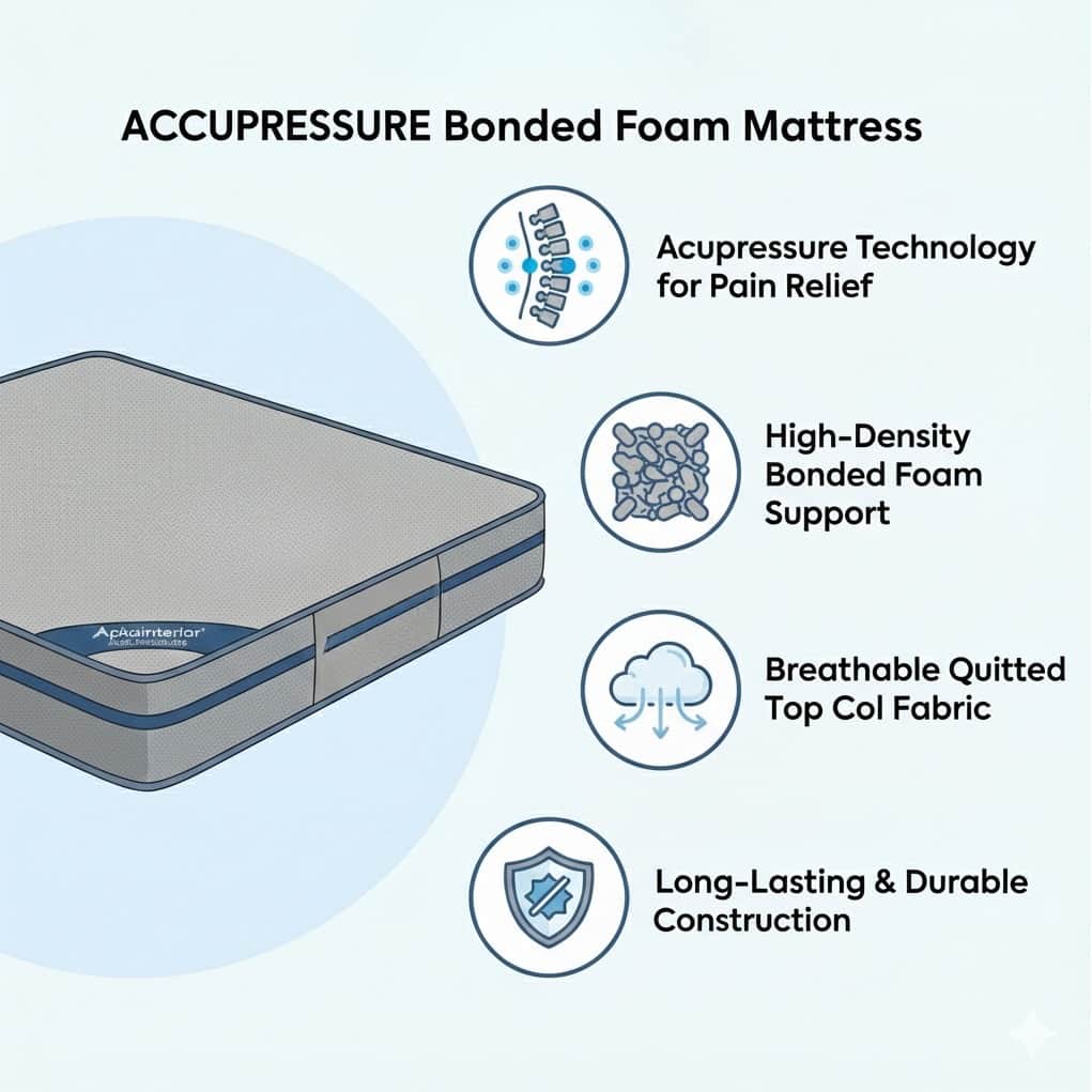 Acupressure Orthopedic Mattress (72x60x4 Inch) | Therapeutic Pressure Point Relief, Improved Blood Circulation & High-Density Support Foam - rear_view