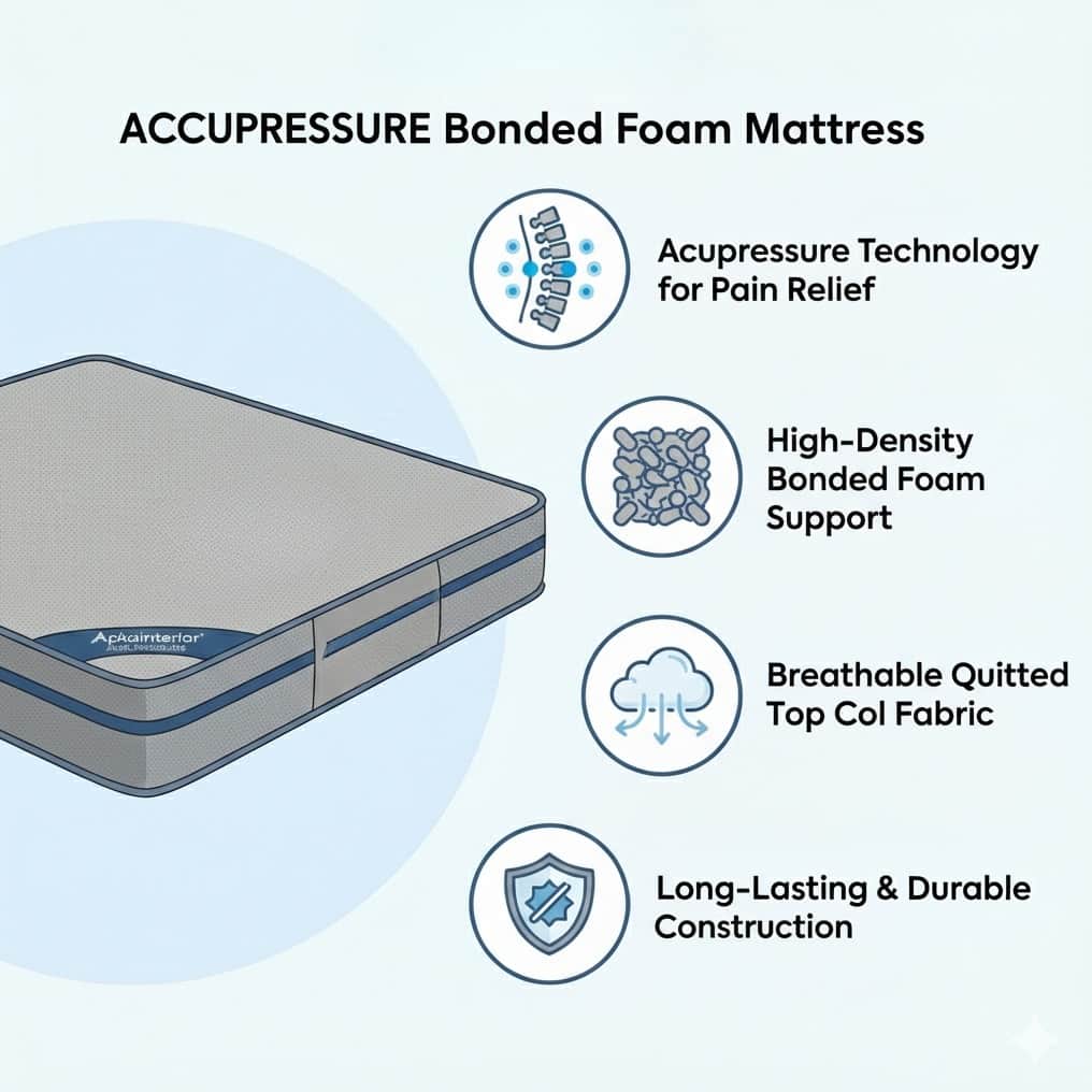 Acupressure Orthopedic Mattress (72x60x6 Inch) | Therapeutic Pressure Point Relief, Improved Blood Circulation & High-Density Support Foam - rear_view
