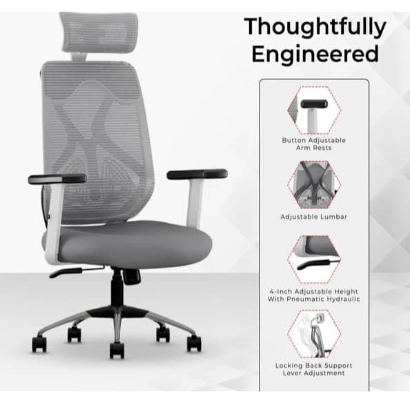 Ergonomic Mesh Executive Office & Home Chair (Grey & White)